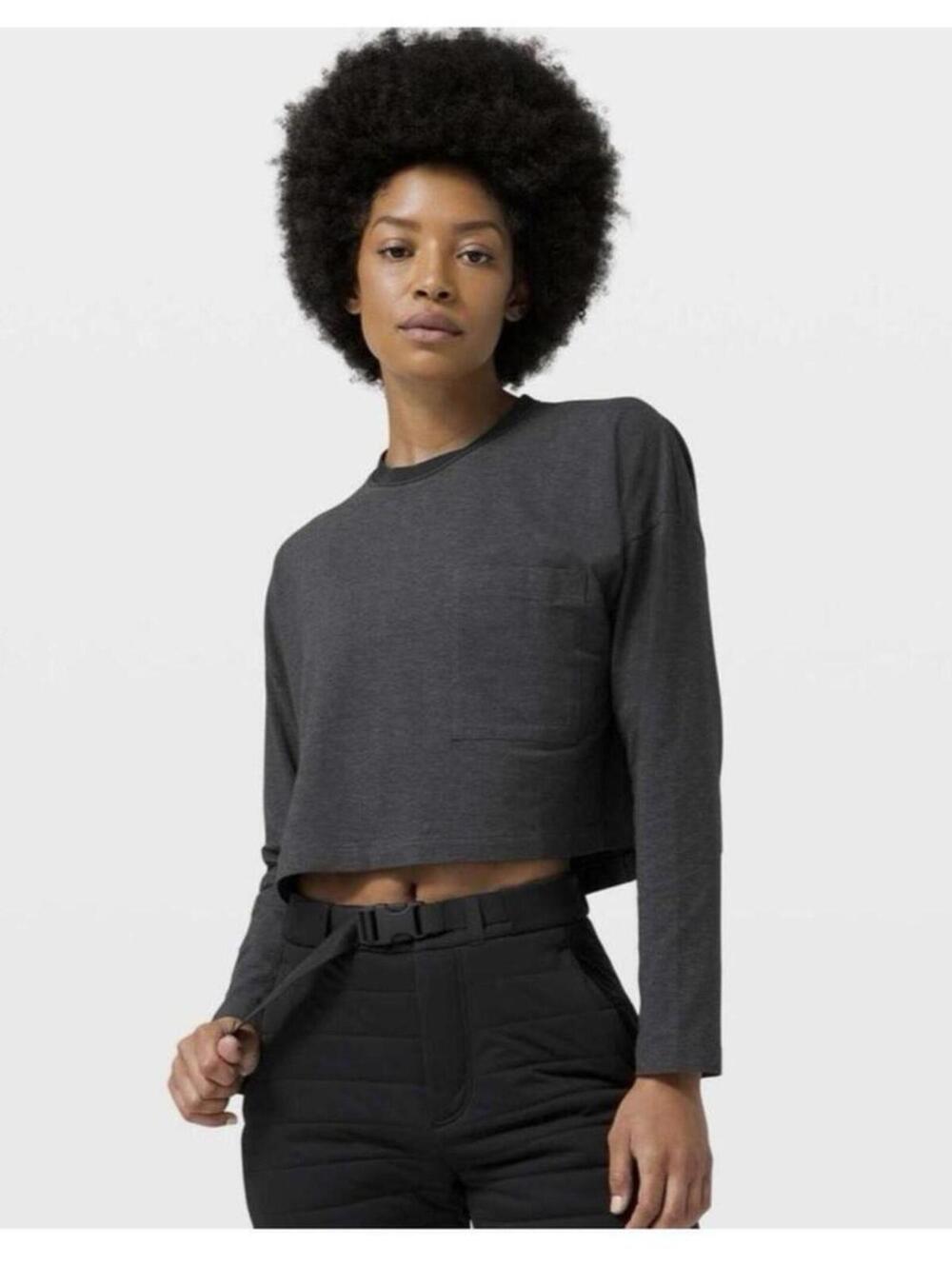Lululemon Check The Box Cropped Long Sleeve Top Charcoal Lounge Athleisure